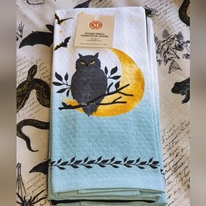 Martha Stewart Set of 3 Owl Kitchen Towels Halloween Kitchen Owl Moon Bat